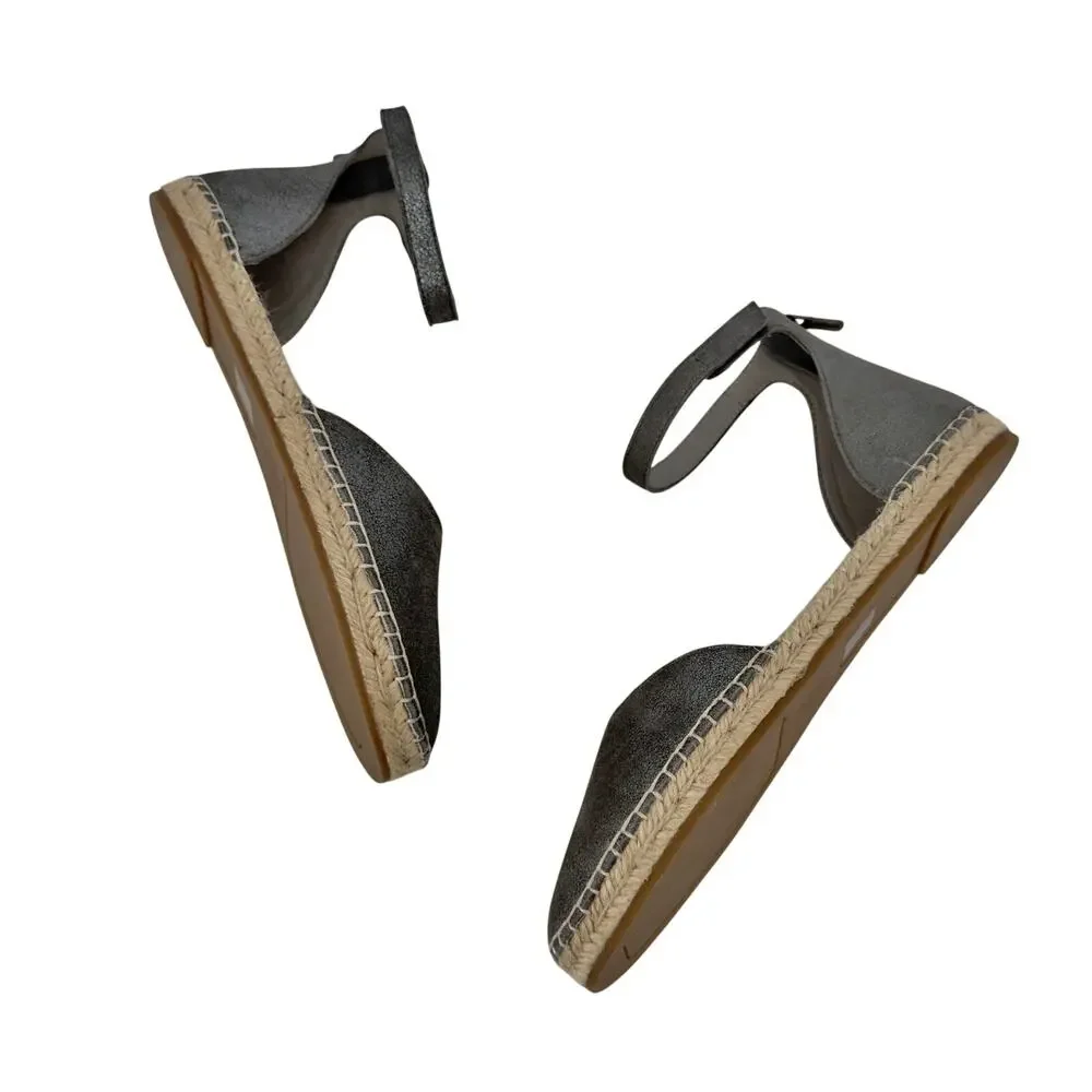 NEW Eileen Fisher Lala Espadrille Flats size 9 Gunmetal Silver Metallic Leather
